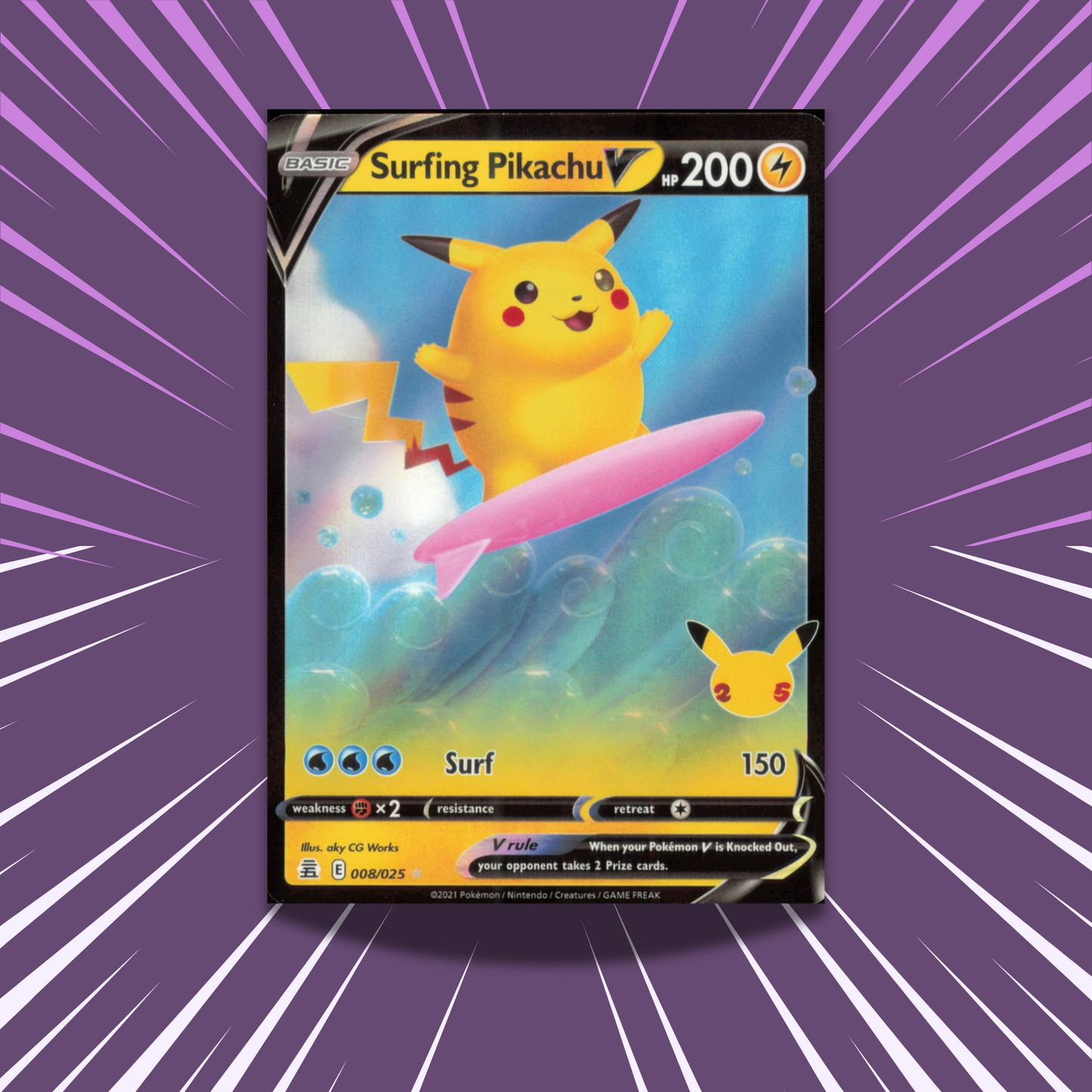 Surfing Pikachu V 008/025 | Celebrations | Full Art Ultra Rare Card