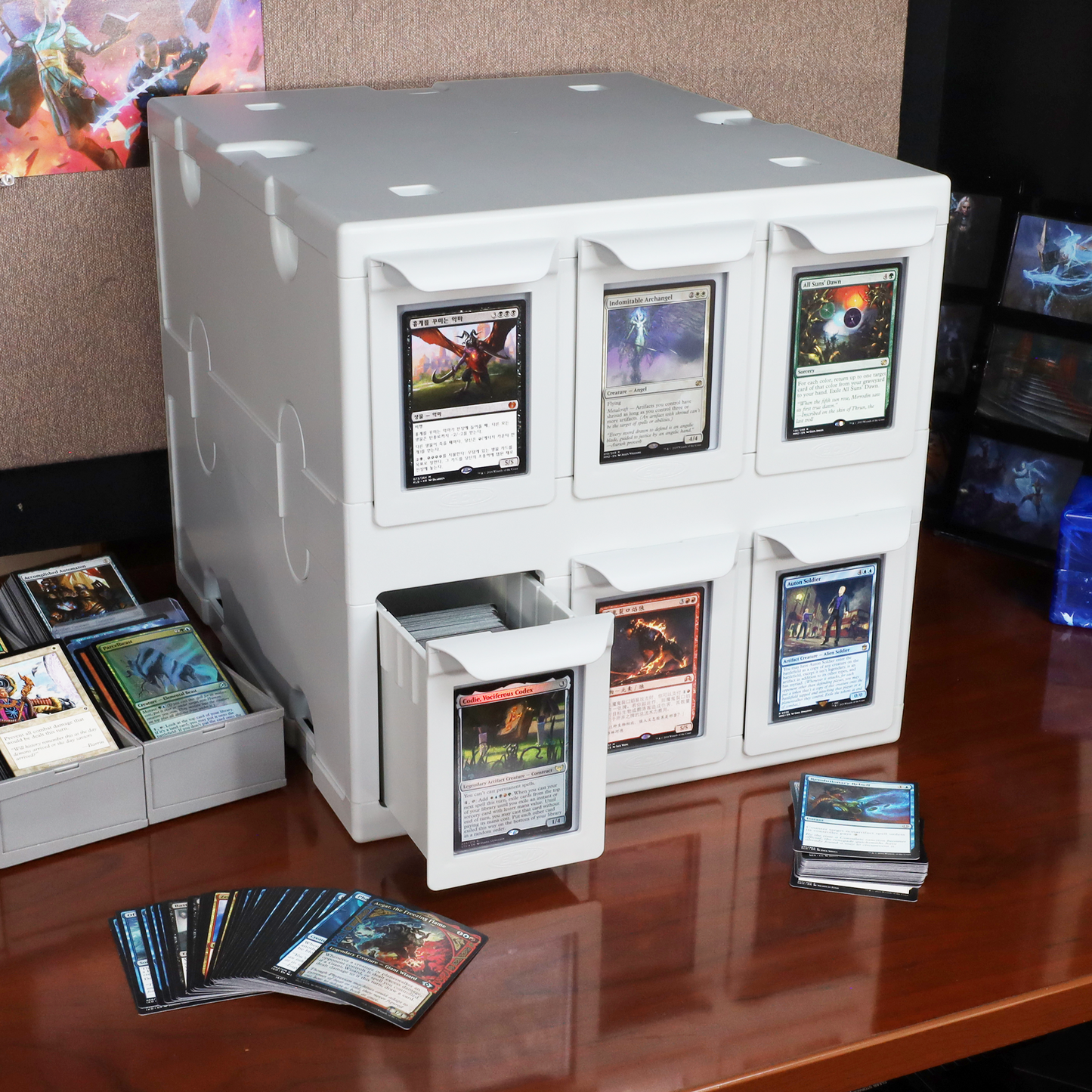 BCW 6‑Drawer Card Catalog | Black or White | Stackable Trading Card Storage