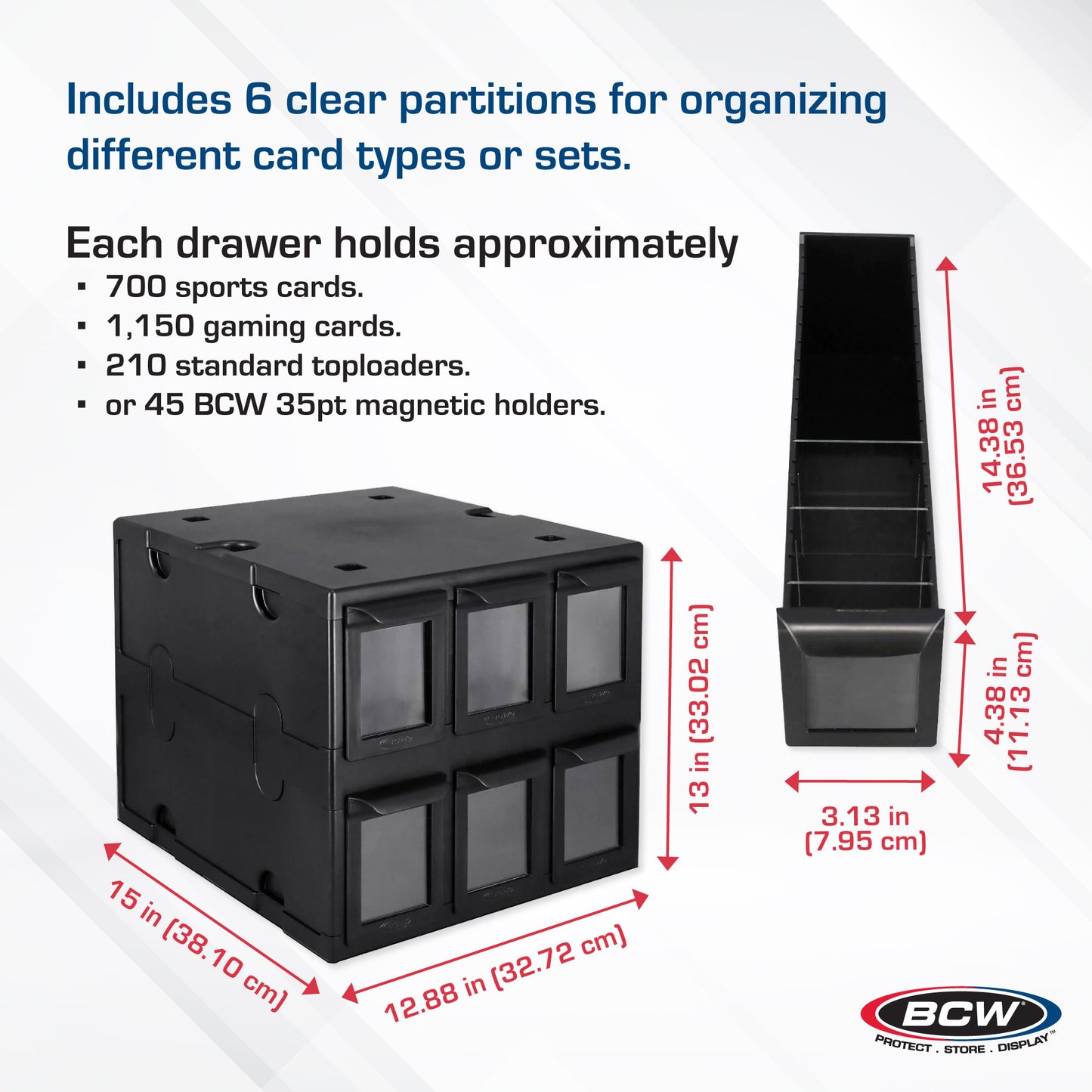 BCW 6‑Drawer Card Catalog | Black or White | Stackable Trading Card Storage