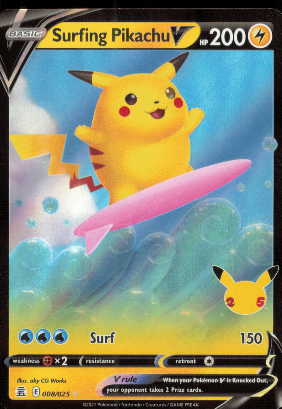 Surfing Pikachu V 008/025 | Celebrations | Full Art Ultra Rare Card