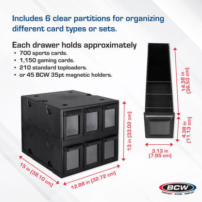 BCW 6‑Drawer Card Catalog | Black or White | Stackable Trading Card Storage